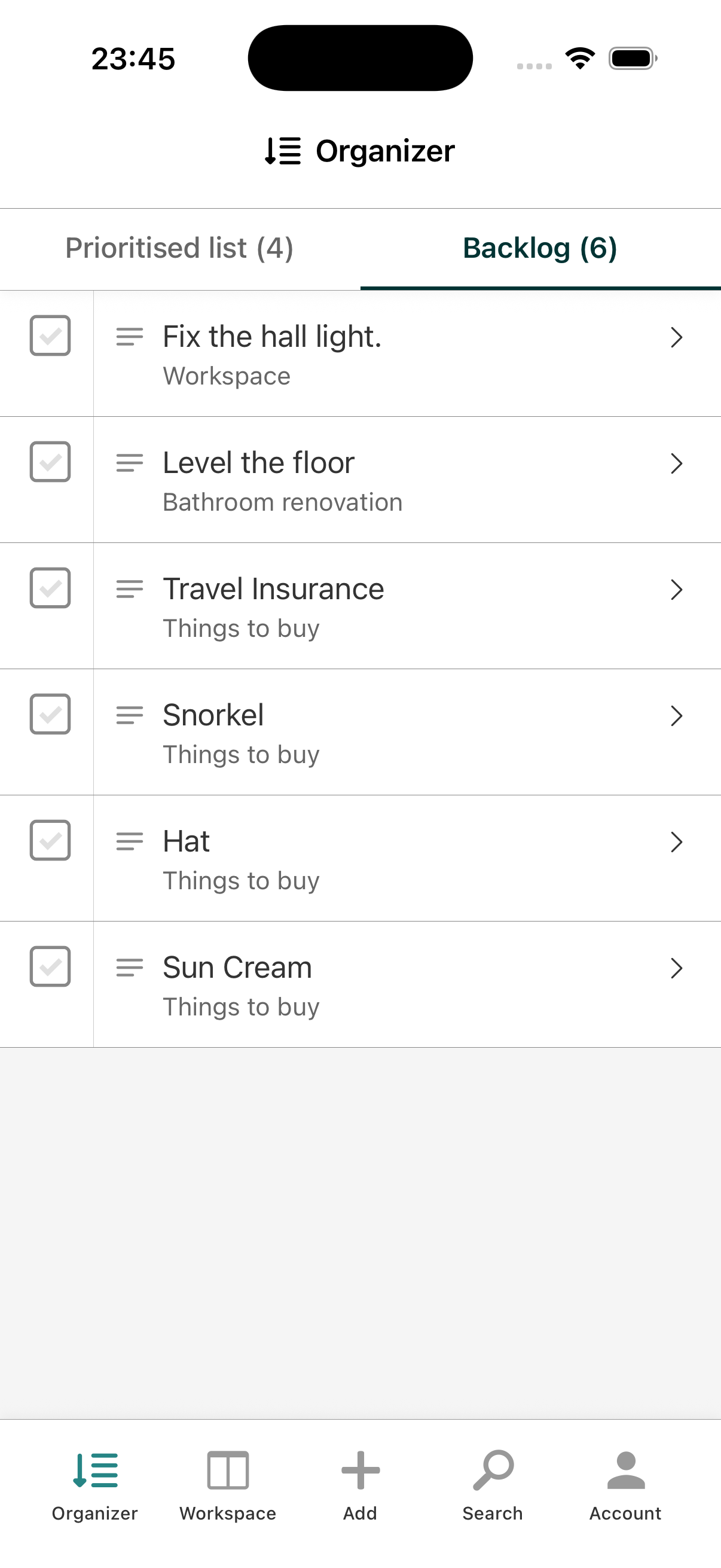 Backlog list on mobile