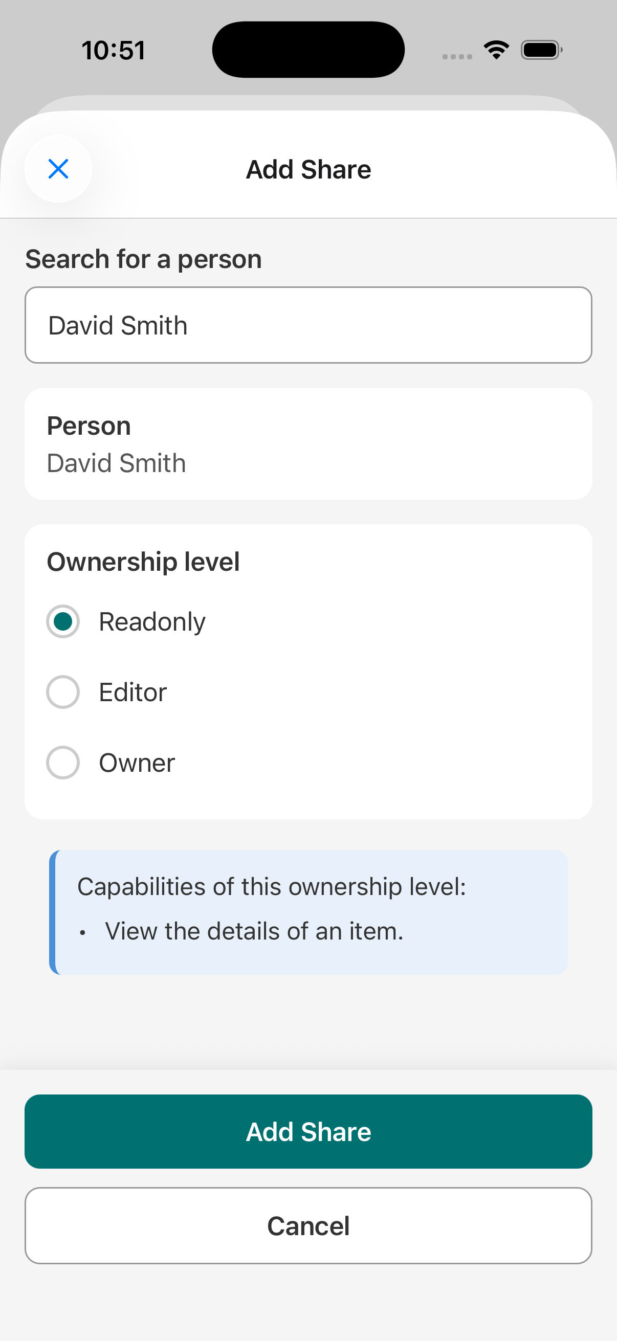 Add Share dialog on mobile